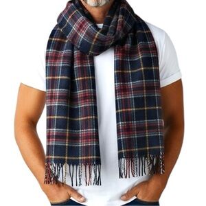 The House of Edgar Scottish Wool Navy Red Tartan Heritage Plaid Fringe Scarf New